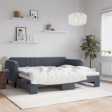 Cumpara ieftin Pat de zi cu extensie, gri &icirc;nchis, 90x200 cm, catifea