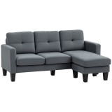 HOMCOM Colţar &icirc;n formă de L, Şezlong reversibil, Canapea cu blouse, Gri &Icirc;nchis | Aosom Romania