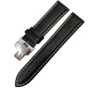 Curea ceas piele neagra+alb DEPLOYANT 12mm 14 mm 16 mm 18 mm 20 mm 22 mm 24 mm C059, Time Veranda