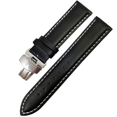 Curea ceas piele neagra+alb DEPLOYANT 12mm 14 mm 16 mm 18 mm 20 mm 22 mm 24 mm C059 foto