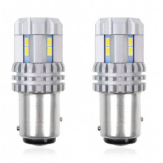 Bec stop frana ciresa auto tip LED UltraBright Canbus R5W, 12V-24V; BA15d P21/5, 12 LED SMD 3020, 2 buc.