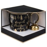 Set Cana de Craciun New Bone Neagra cu Maner Auriu Brazi "Merry Christmas" &amp; Infuzor 600ml, CMCLASS