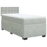 Cumpara ieftin Pat box spring cu saltea, gri deschis, 90x190 cm, catifea