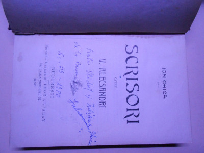 Ion Ghica, Scrisori catre V. Alecsandri, 1904, Leon Alcalay, 615 pag, cartonata foto