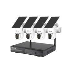 Sistem Supraveghere 4 Camere Exterior 360 Wireless Profesional cu Incarcare Solara, 4 Canale HD 4MP NVR IR 30m