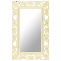 vidaXL Oglindă sculptată manual, alb, 80x50 cm, lemn masiv mango 321642