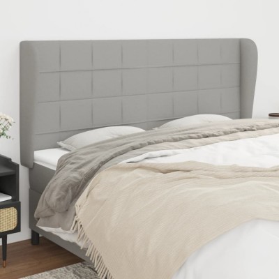vidaXL Tăblie de pat cu aripioare gri deschis 163x23x118/128 cm textil 3117962 foto