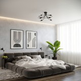 Candelabru Negru Din Oțel Cu 6 Becuri Neregulate De Interior Industrial