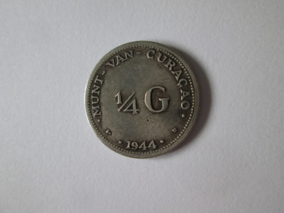 Curacao colonie olandeză 1/4 Gulden 1944 argint foto