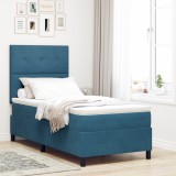 VidaXL Pat box spring cu saltea &amp;LED albastru &icirc;nchis 90x190 cm catifea