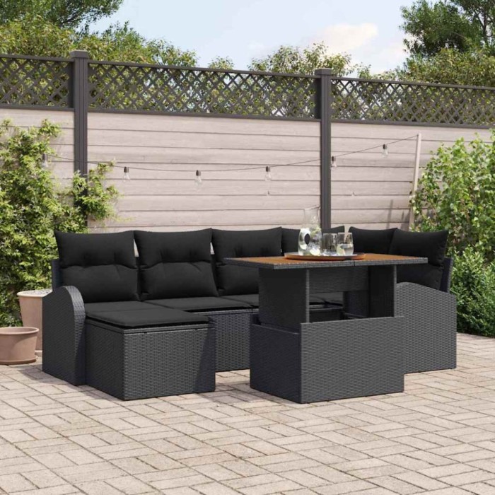 vidaXL Set de canapele pentru grădină cu pernă 7 pcs Negru 3349610