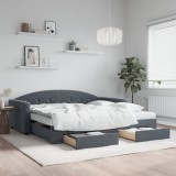 Pat de zi extensibil cu sertare vidaXL, 100x200 cm, catifea gri &icirc;nchis, include 2 saltele spuma