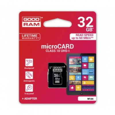 Card de Memorie MicroSD cu Adaptor SD Goodram M1AA UHS-I, 32Gb Clasa 10 Blister foto