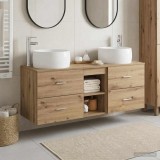 Cumpara ieftin Set mobilier de baie suspendat 3 buc. Stejar Artizanal