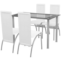 vidaXL Set masă cu scaune, 5 piese, Alb