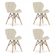 Set 4 scaune stil scandinav, Artool, Lago, catifea, lemn, bej, 47x52x74 cm GartenVIP DiyLine