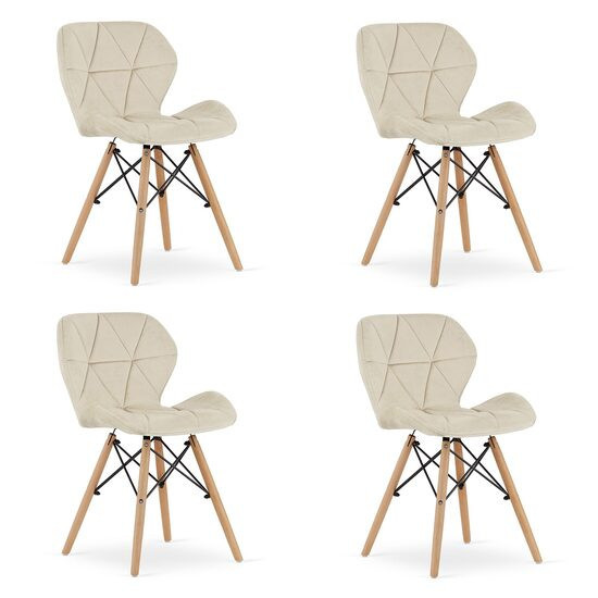 Set 4 scaune stil scandinav, Artool, Lago, catifea, lemn, bej, 47x52x74 cm GartenVIP DiyLine