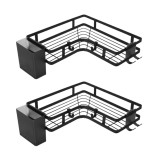 Cumpara ieftin Set 2 rafturi de colt, autoadezive, pentru baie, suport si carlige pentru accesorii incluse, otel inoxidabil, 23.8 x 23.8 x 4 cm 24.8 x 24.8 x 5 cm, n