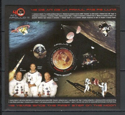 Romania.2009 Cosmonautica:40 ani aselenizarea-Bl. YR.910 foto