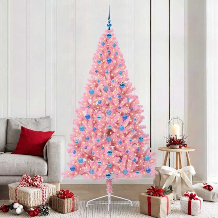 vidaXL Pom de Crăciun artificial pre-iluminat Roz 210 cm PVC 3397096