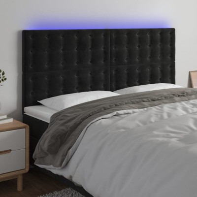 vidaXL Tăblie de pat cu LED, negru, 160x5x118/128 cm, catifea 3122914 foto