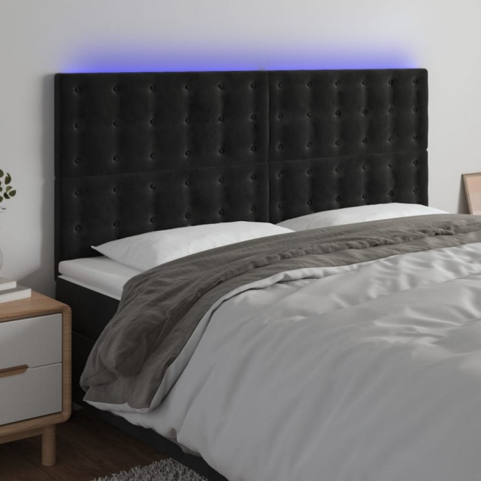 vidaXL Tăblie de pat cu LED, negru, 160x5x118/128 cm, catifea 3122914