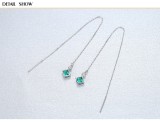 Cumpara ieftin Cercei Lungi din Argint 925 Rodiat , Model Threader cu Zirconiu Verde Smarald