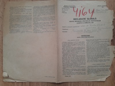 Declaratie globala de impunere veche 1950 RPR Timis Torontal Min, de Finante foto