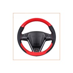Husa volan cu ac si ata din piele cu gaurele marime M, culoare rosu+carbon si cusatura rosie PREMIUM Cod: LUXFST02 Automotive TrustedCars