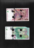 Set Franta 200 (1999) + 500 uzata (1995) francs franci anulate, Europa