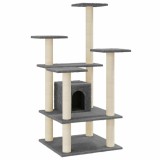 Cumpara ieftin Ansamblu pisici cu stalpi din funie de sisal, gri inchis 110 cm