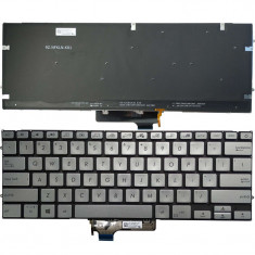 Tastatura Laptop, Asus, ZenBook 14 UM431, UM431D, UM431DA, RM431D, UX431F, 9Z.NFKLN.C01, iluminata, argintie, layout US