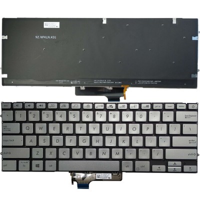 Tastatura Laptop, Asus, ZenBook 14 UM431, UM431D, UM431DA, RM431D, UX431F, 9Z.NFKLN.C01, iluminata, argintie, layout US foto