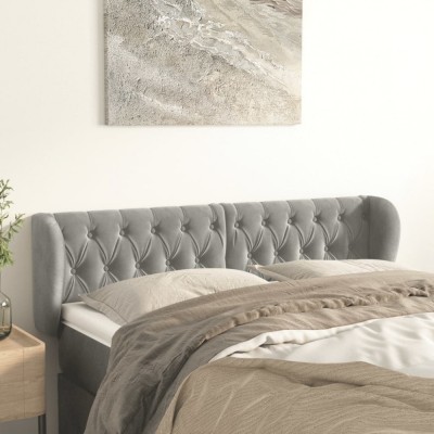 vidaXL Tăblie de pat cu aripioare gri deschis 147x23x78/88 cm catifea 3117528 foto