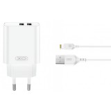 Incarcator Retea Cu Cablu Lightning XO Design CE34, 12W, 2.4A, 2 x USB-A, Alb