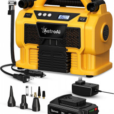 Compresor portabil cu acumulator AstroAI 3PLYE, 12V DC, 160PSI, Digital, Structura metalica, Adaptoare incluse