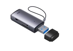 CARD READER extern Baseus Lite, interfata USB 3.0, citeste/scrie: SD, microSD viteza pana la 480Mbps, suporta carduri maxim 512 GB, metalic, gri &quot;WKQX