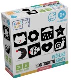 Joc educational pentru bebelusi, Flash Contrast Cards, Carduri alb-negru pentru acuitate vizuala, KuKiKuk Efko, 12 piese, 24 imagini mari contrastante
