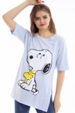 J753-48 Tricou lung cu imprimeu SNOOPY si crapaturi laterale