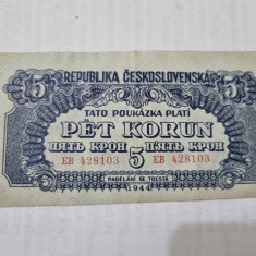 bancnota cehoslovacia ocupatia rusa 5 k 1944