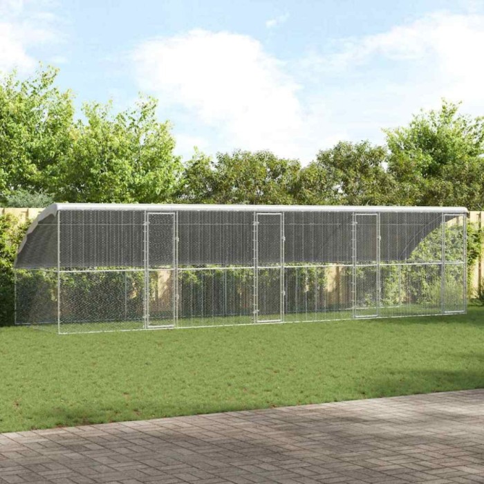 vidaXL Cușcă pentru pui Argintiu 800 x 200 x 198.5 cm Oțel Galvanizat 3368316