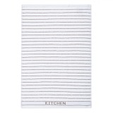 Prosop Bucătărie Waffle, Model Kitchen, Bumbac, Alb cu Dungă Bej, 60x40cm, Oem