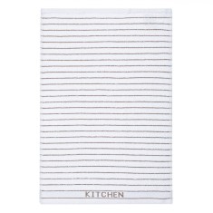 Prosop Bucătărie Waffle, Model Kitchen, Bumbac, Alb cu Dungă Bej, 60x40cm
