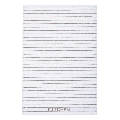 Prosop Bucătărie Waffle, Model Kitchen, Bumbac, Alb cu Dungă Bej, 60x40cm foto