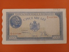 Bancnota 5000 lei 20 Martie 1945 filigran orizontal - aUNC -&gt; UNC