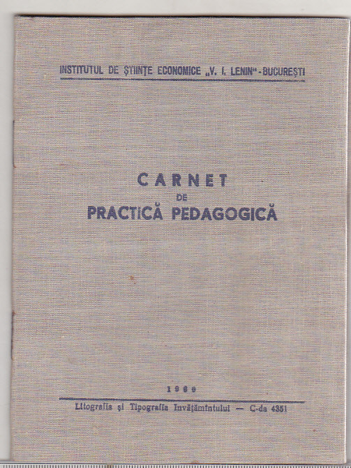 bnk div Institutul V I Lenin Bucuresti - Carnet practica pegagogica 1960
