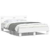 VidaXL Cadru de pat cu tăblie și LED, alb, 135x190 cm