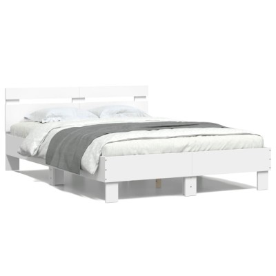 vidaXL Cadru de pat cu tăblie și LED, alb, 135x190 cm 3207567 foto
