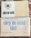 CARTI DE VIZITA PERIOADA COMUNISTA(2X 100 buc.)/DOUA CUTII CU CARTI DE VIZITA NOI/,,MUCART"CLUJ-NAPOCA/NEFOLOSITE in CUTIILE ORIGINALE,1979 si 1986...