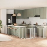 vidaXL Poartă c&acirc;ini pliabilă cu ușă 12 panouri, alb, 960 cm, lemn plop 3155624